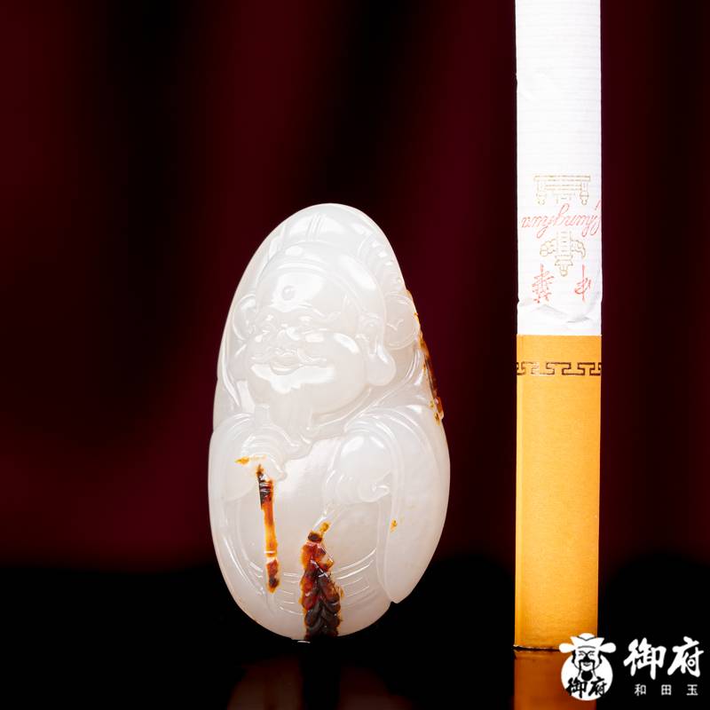 新疆和田玉枣红皮白玉籽玉挂件 鸿运财神 17.3克 图片10