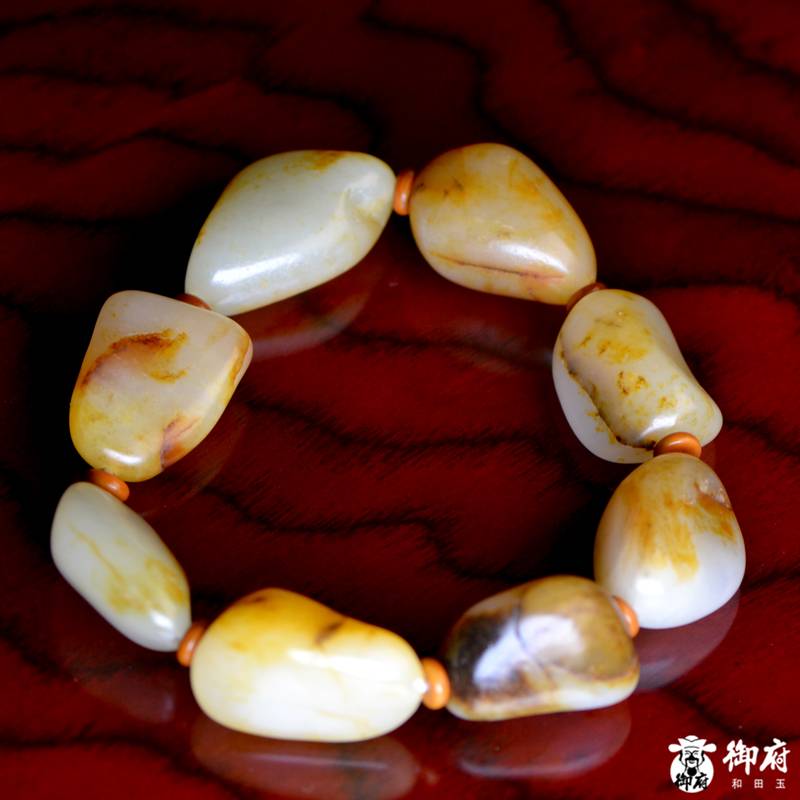新疆和田玉灑金皮（棗紅皮）白玉原籽手串 69.2克