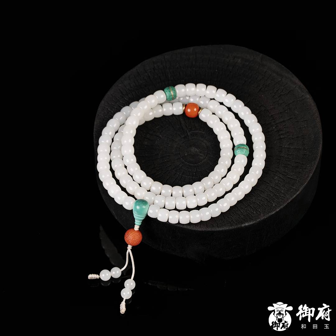 新疆和田玉白玉 项链 108念珠  57.5克 图片4