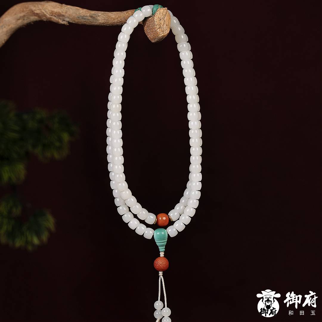 新疆和田玉白玉 项链 108念珠  57.5克 图片6