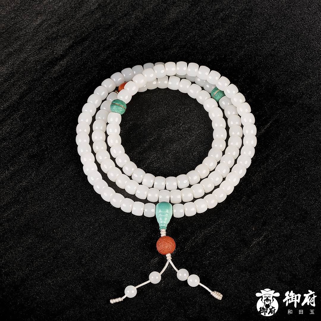 新疆和田玉白玉 项链 108念珠  57.5克 图片7