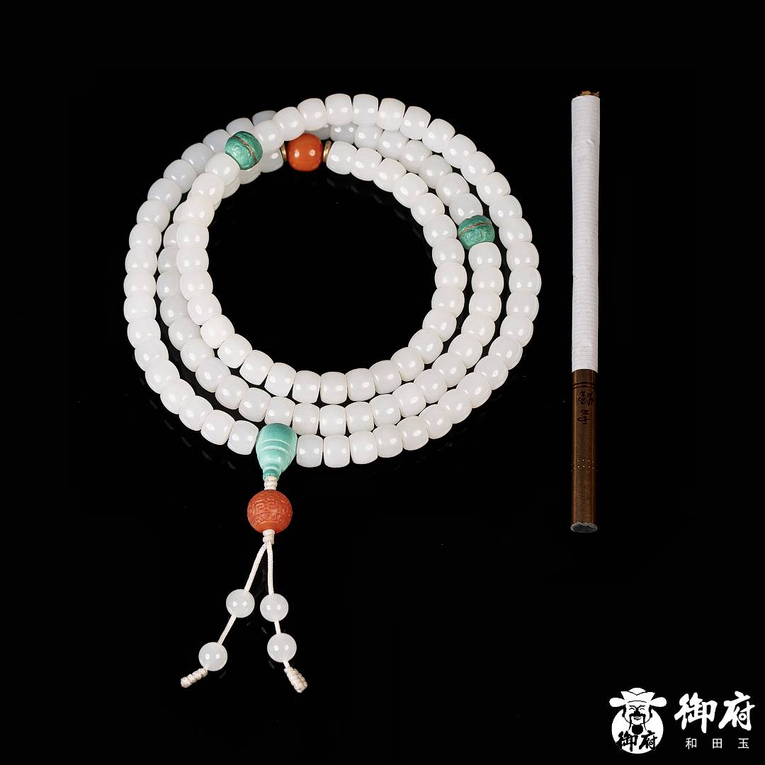 新疆和田玉白玉 项链 108念珠  57.5克 图片8