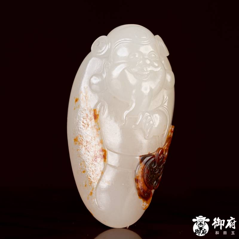 新疆和田玉聚红皮白玉籽玉 独籽     挂件    如意财神  13克 图片8