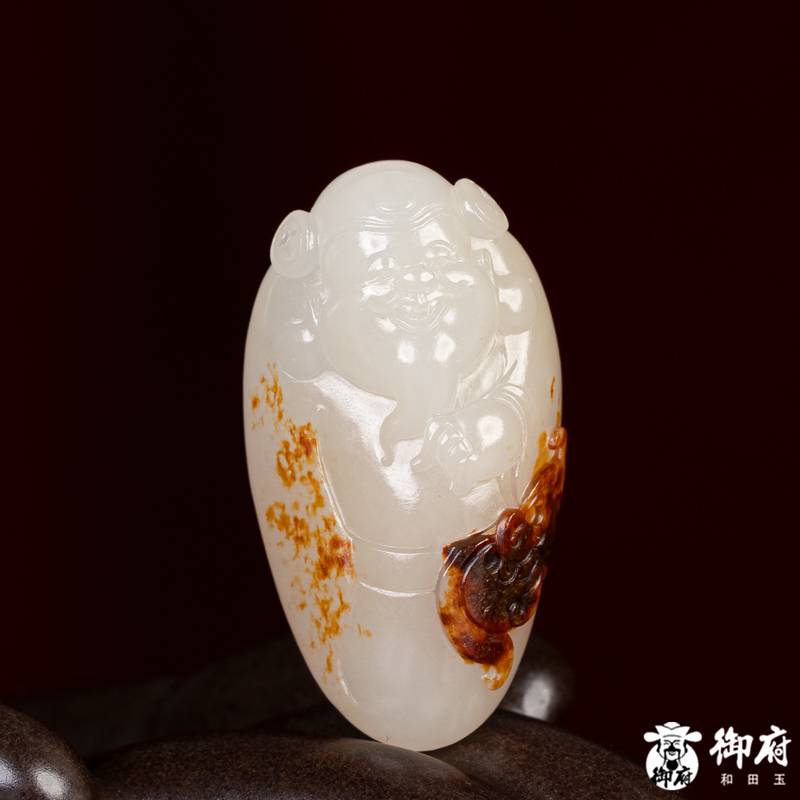 新疆和田玉聚红皮白玉籽玉 独籽     挂件    如意财神  13克 图片9