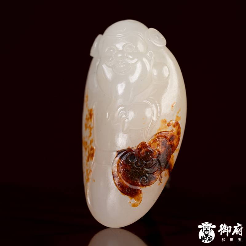 新疆和田玉聚红皮白玉籽玉 独籽     挂件    如意财神  13克 图片7