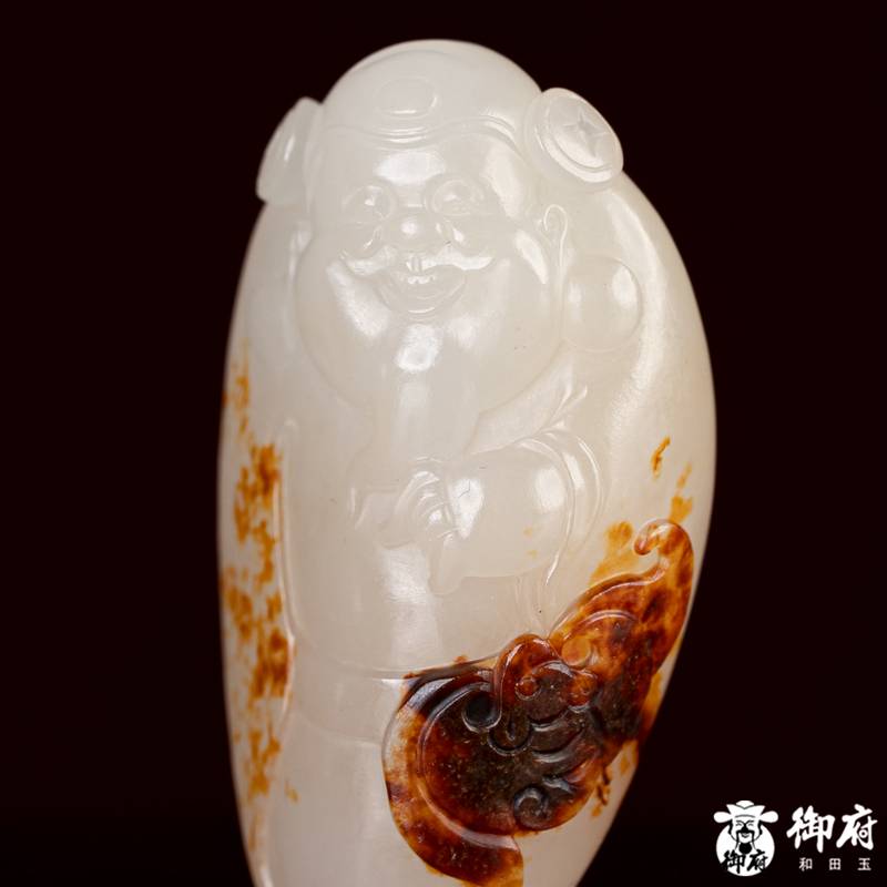 新疆和田玉聚红皮白玉籽玉 独籽     挂件    如意财神  13克 图片6