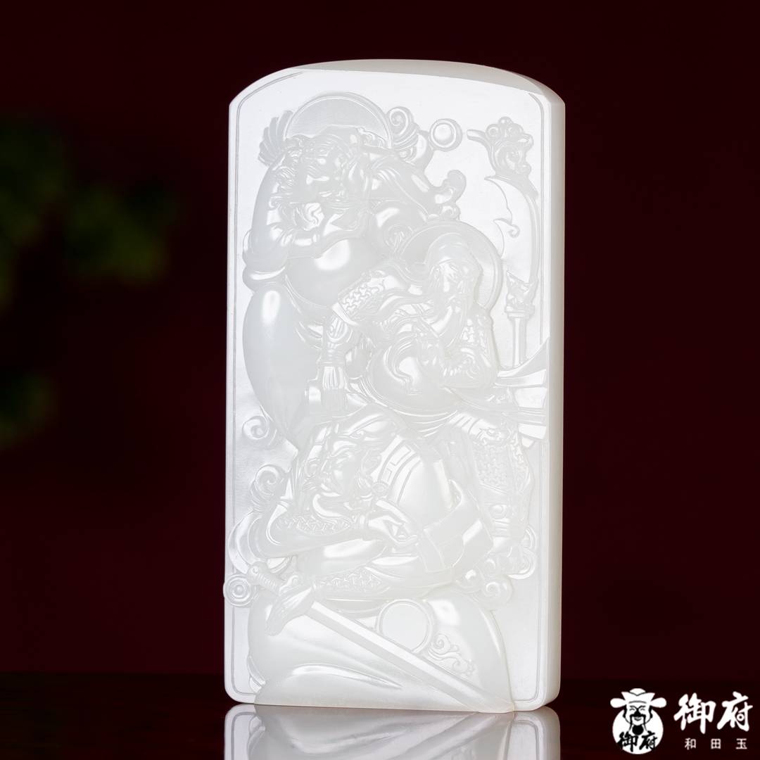 海派玉雕大师付雪飞工作室 重239.5克 新疆和田玉原毛孔皮白玉籽料摆件 桃园三结义 &middot; 肝胆相照