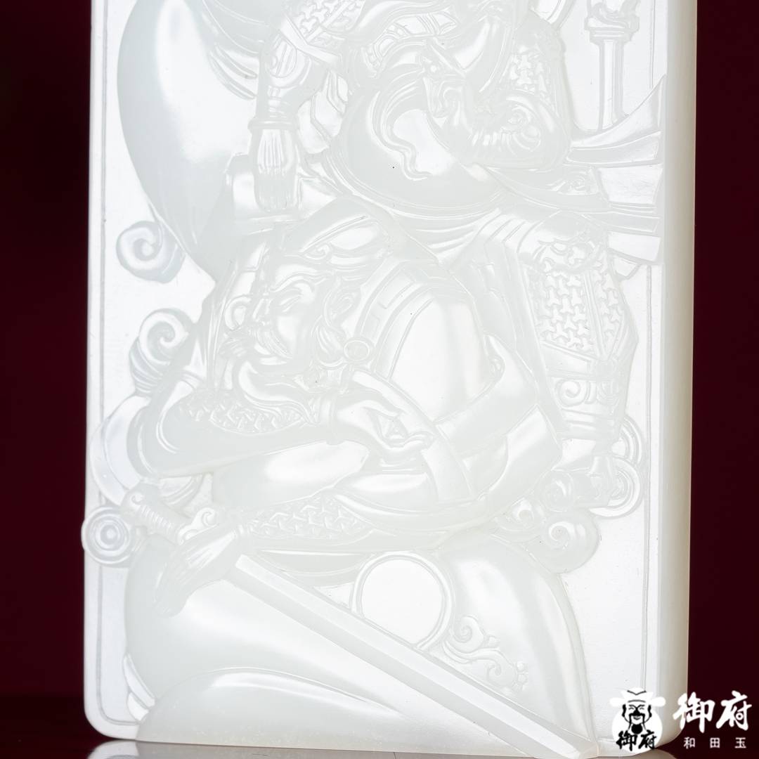 海派玉雕大师付雪飞工作室 重239.5克 新疆和田玉原毛孔皮白玉籽料摆件 桃园三结义 &middot; 肝胆相照 图片9
