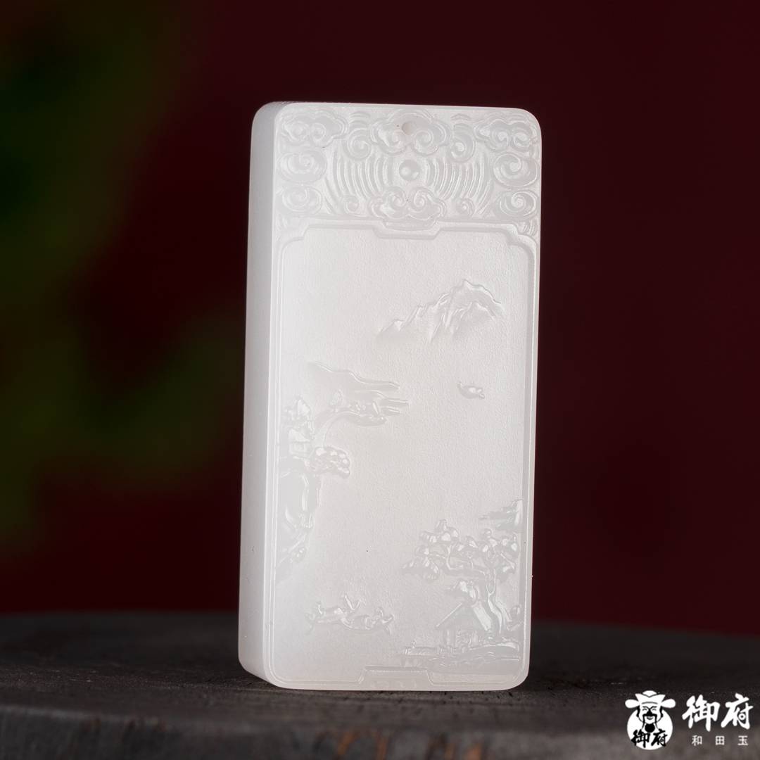 新疆和田玉白玉籽玉玉牌 枫桥诗韵 50.9克 图片6