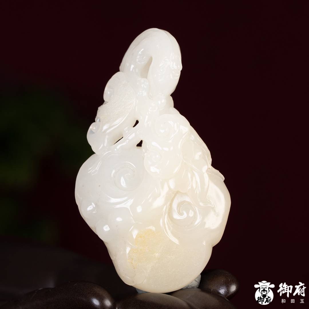 新疆和田玉洒金皮白玉籽玉 把件 灵芝如意 74.5克 图片4