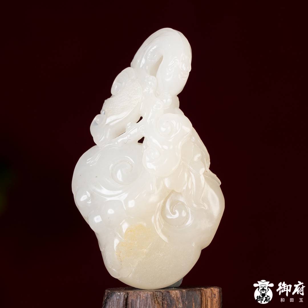 新疆和田玉洒金皮白玉籽玉 把件 灵芝如意 74.5克 图片3