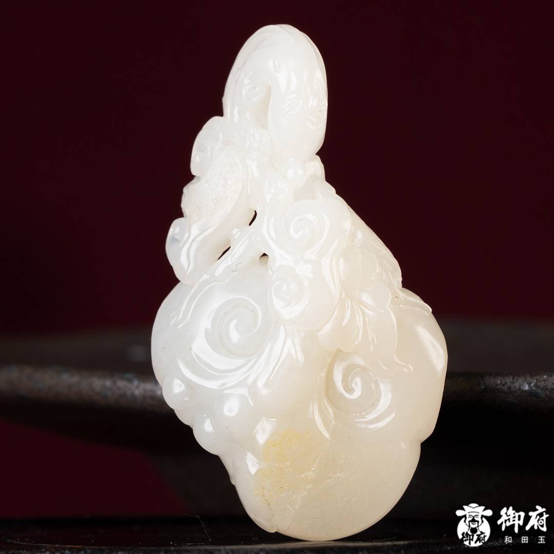 新疆和田玉洒金皮白玉籽玉 把件 灵芝如意 74.5克 图片5