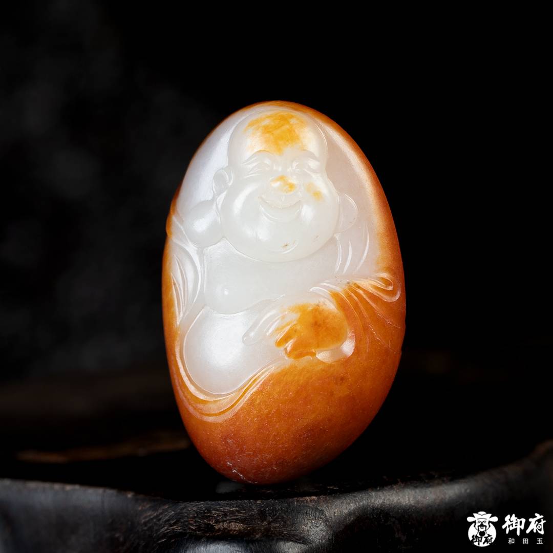 新疆和田玉独籽红皮白肉弥勒佛挂件 12克 图片9