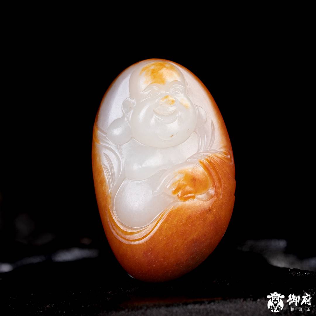新疆和田玉独籽红皮白肉弥勒佛挂件 12克 图片6