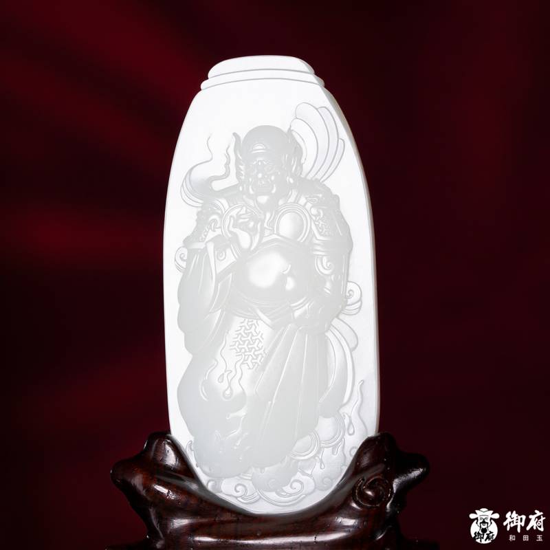 海派玉雕大师付雪飞工作室 重170克 新疆和田玉原毛孔皮白玉籽料  火神真君 170克 图片7