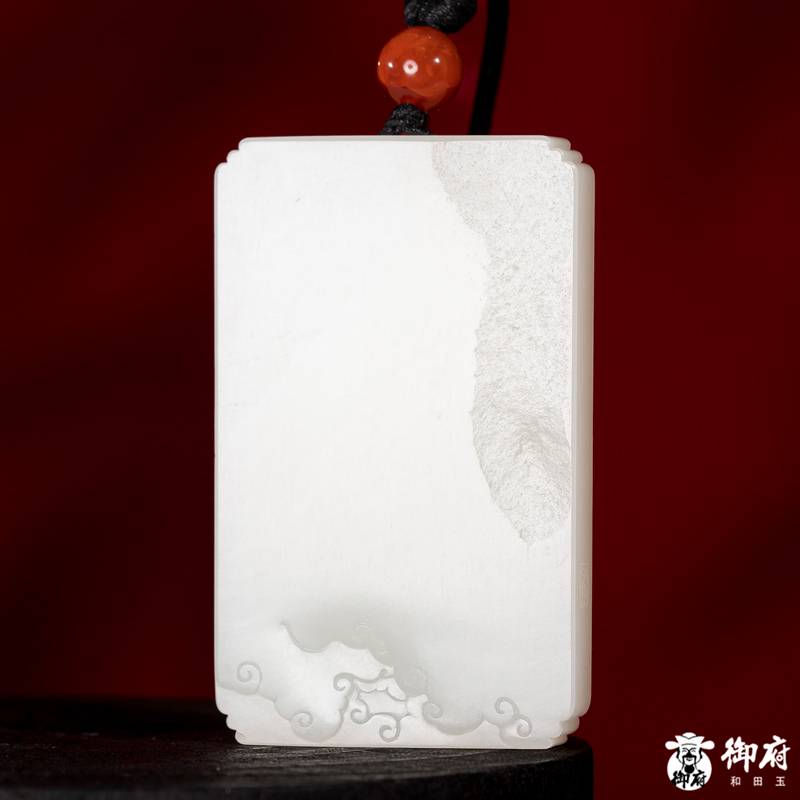 新疆和田玉原毛孔皮白玉籽玉 玉牌 净慧梵音 80克 图片2