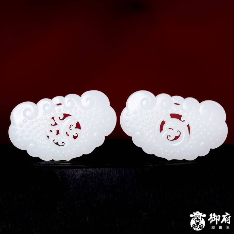 新疆和田玉白玉籽玉对牌 龙凤呈祥 35.7克 图片3