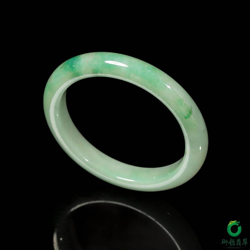 缅甸翡翠A货糯冰种飘绿手镯 45.6克 内径55mm 缩略图7