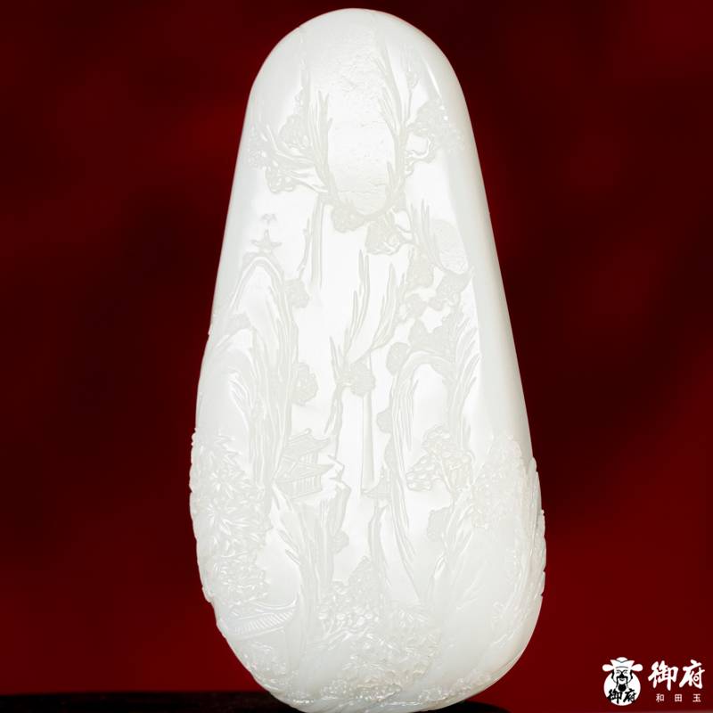 新疆和田玉原毛孔皮白玉籽料把件 虎啸山河 165.5克 图片9