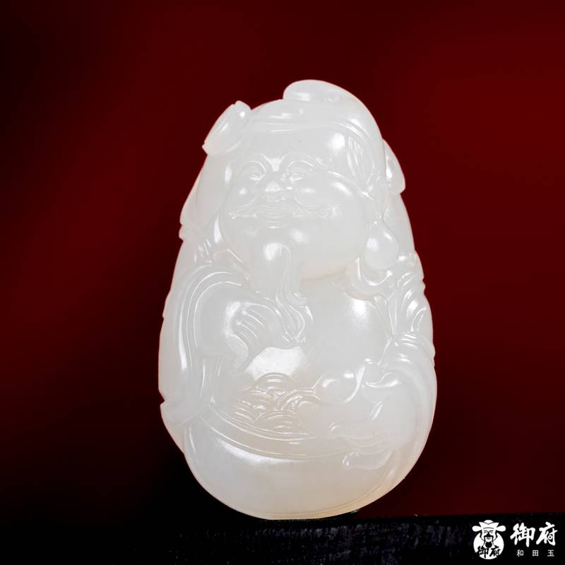 新疆和田玉洒金皮白玉籽玉挂件 笑口财神 19.3克