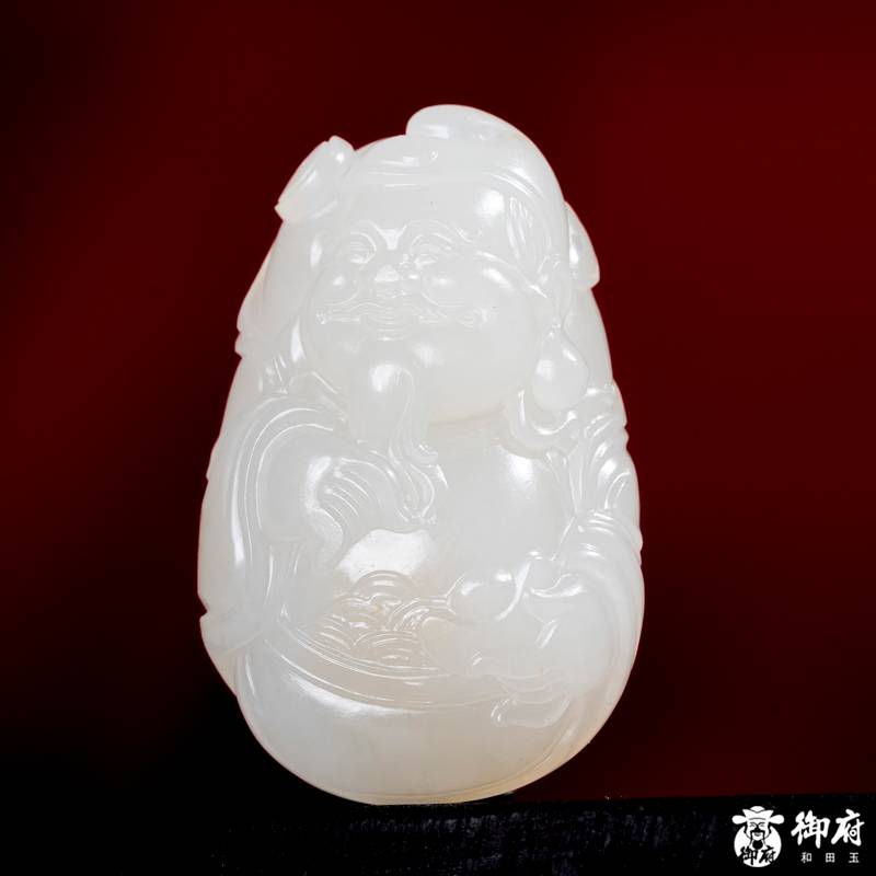 新疆和田玉洒金皮白玉籽玉挂件 笑口财神 19.3克 图片2