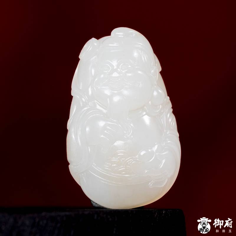 新疆和田玉洒金皮白玉籽玉挂件 笑口财神 19.3克 图片3