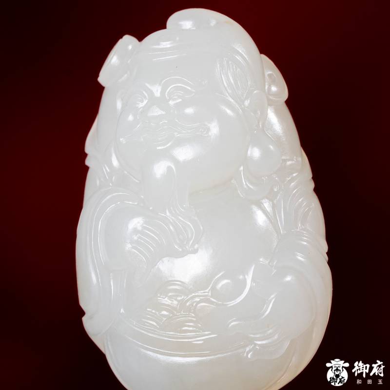 新疆和田玉洒金皮白玉籽玉挂件 笑口财神 19.3克 图片4