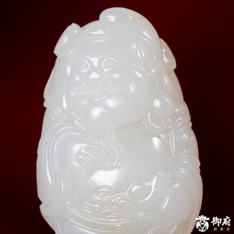 新疆和田玉洒金皮白玉籽玉挂件 笑口财神 19.3克 图片5