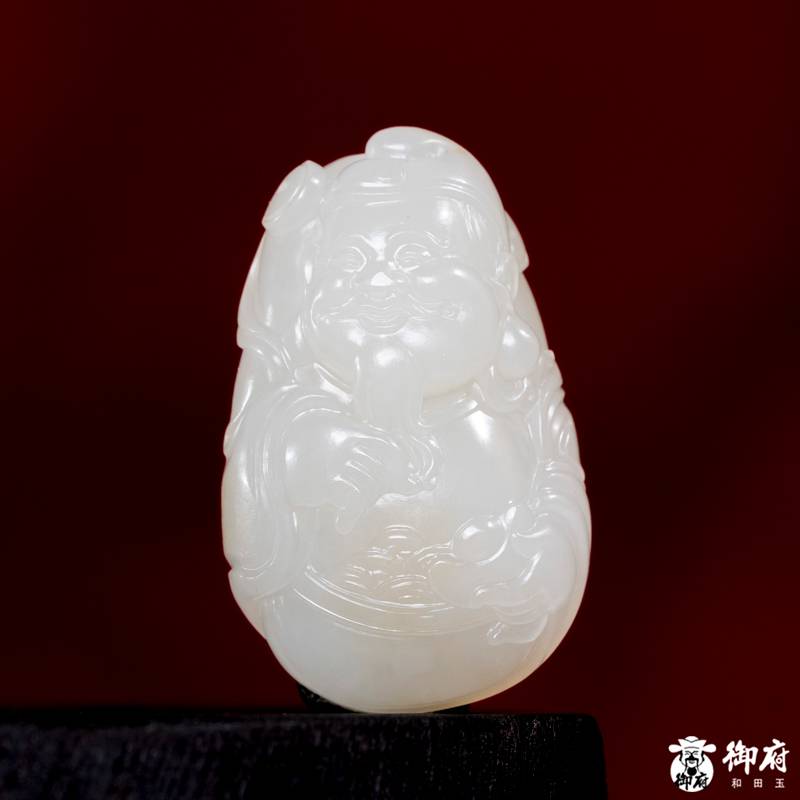 新疆和田玉洒金皮白玉籽玉挂件 笑口财神 19.3克 图片8