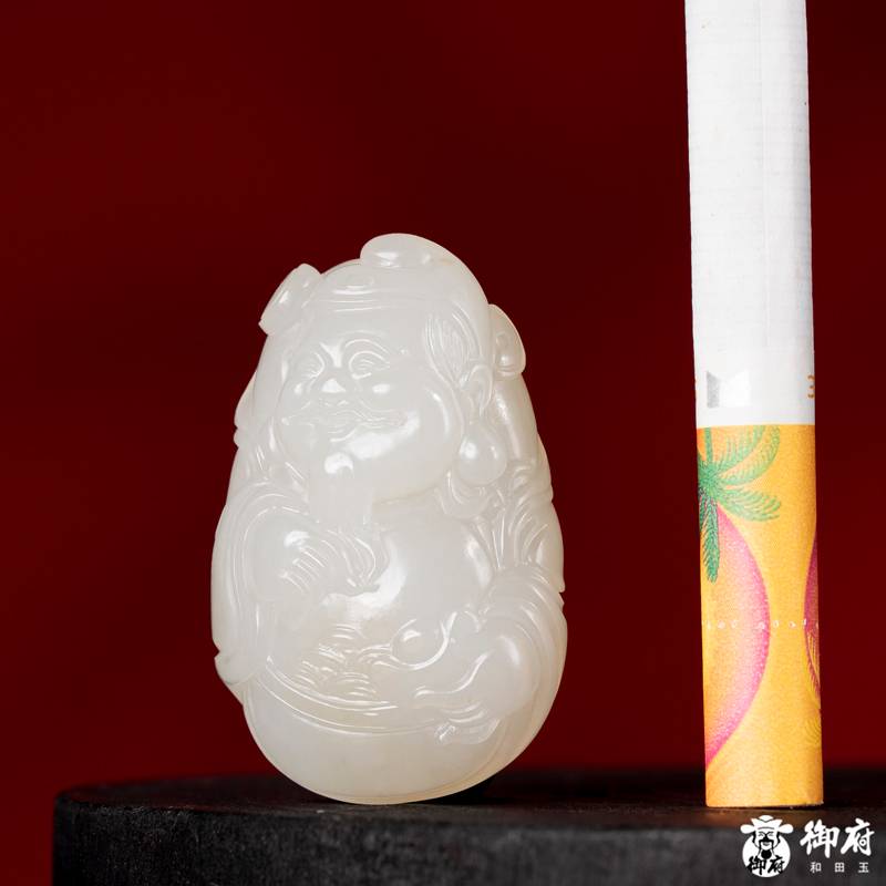 新疆和田玉洒金皮白玉籽玉挂件 笑口财神 19.3克 图片9
