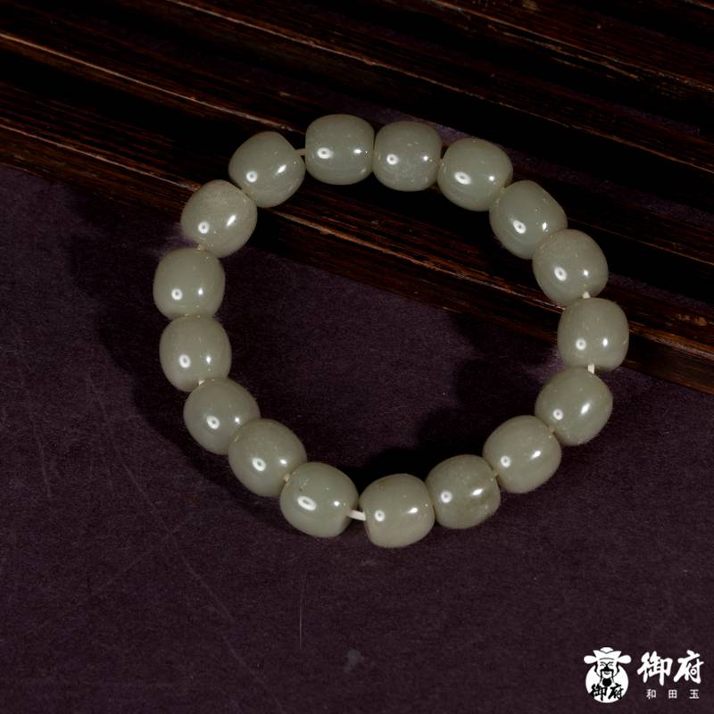 新疆和田玉青玉籽玉桶珠手串 46克 图片2