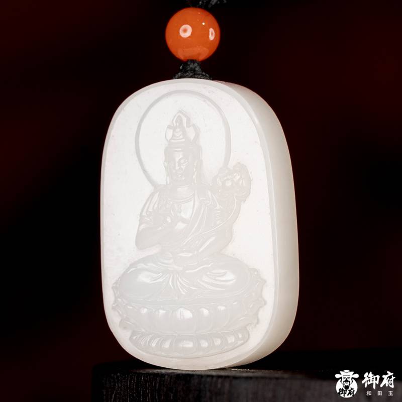 新疆和田玉原毛孔皮白玉籽玉挂件 普贤菩萨 24.4克 图片4