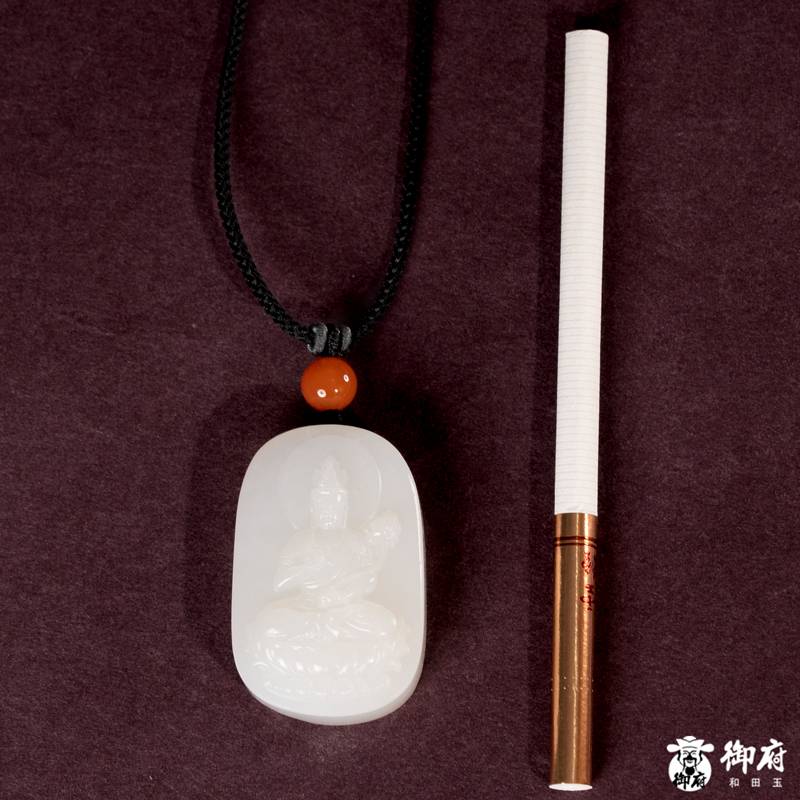 新疆和田玉原毛孔皮白玉籽玉挂件 普贤菩萨 24.4克 图片10