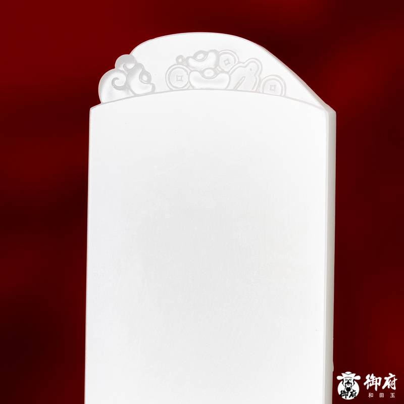 海派玉雕大师付雪飞工作室 重354.2克 新疆和田玉原毛孔皮白玉籽料摆件 韦陀天尊&middot;护法降魔 图片8