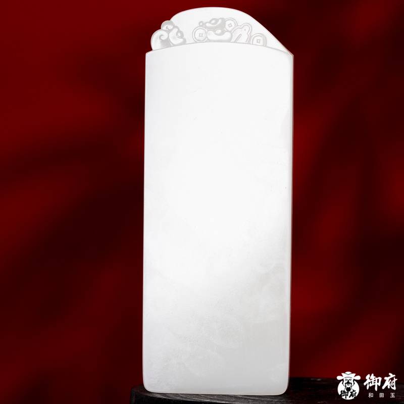 海派玉雕大师付雪飞工作室 重354.2克 新疆和田玉原毛孔皮白玉籽料摆件 韦陀天尊&middot;护法降魔 图片10