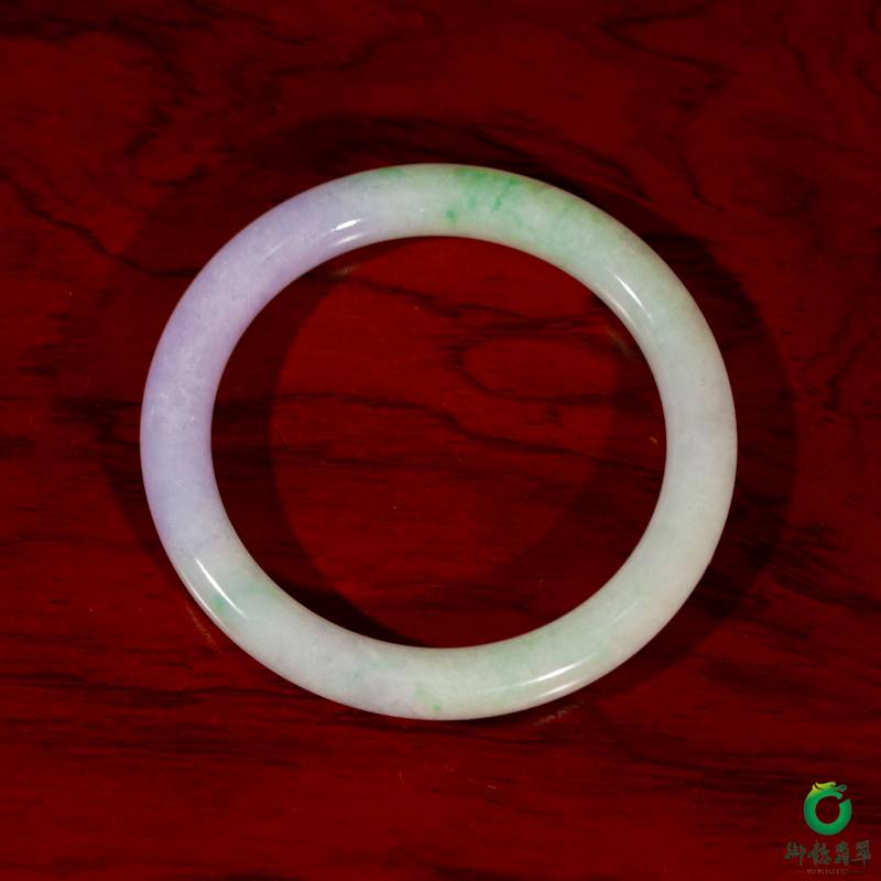 缅甸翡翠A货冰糯种春带彩圆条手镯 内径56.5mm 44.4克