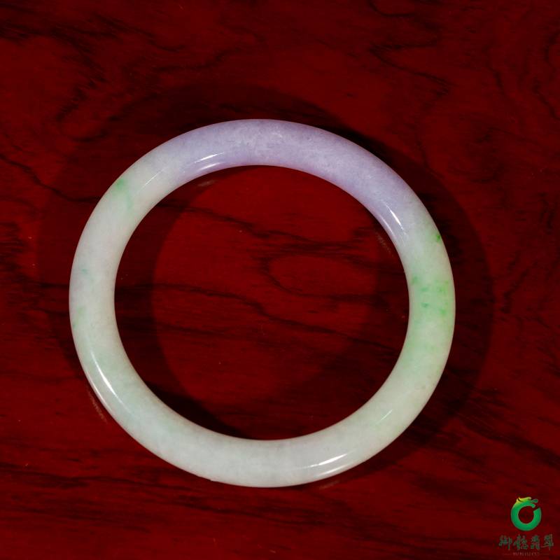 缅甸翡翠A货冰糯种春带彩圆条手镯 内径56.5mm 44.4克 图片5
