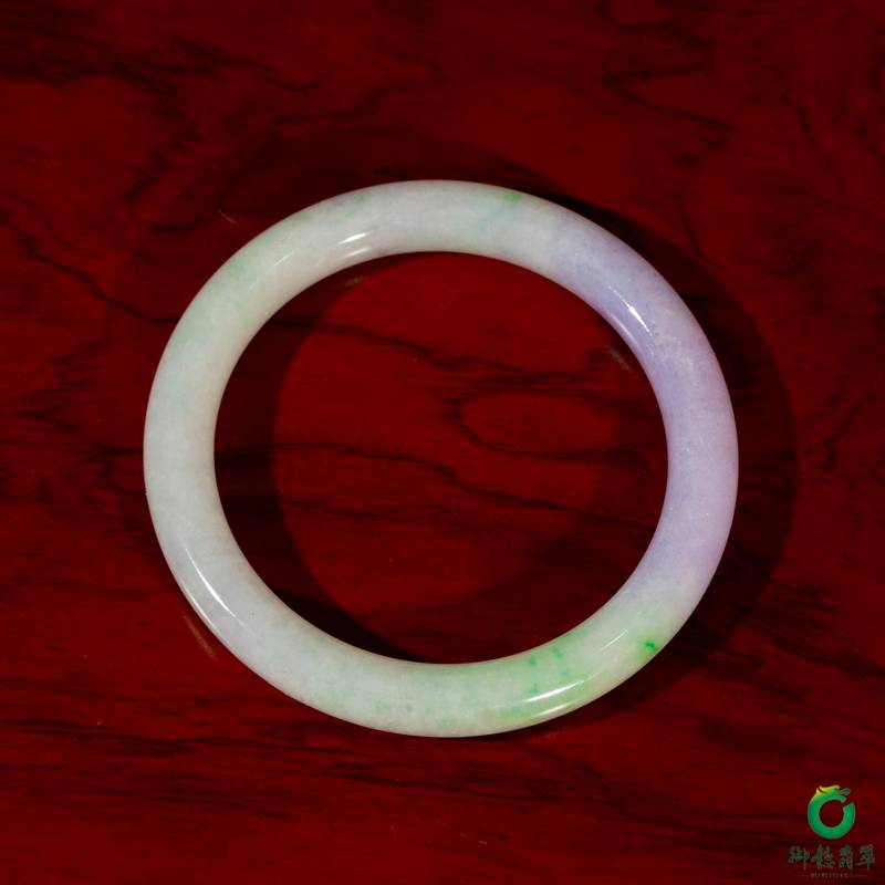 缅甸翡翠A货冰糯种春带彩圆条手镯 内径56.5mm 44.4克 图片4