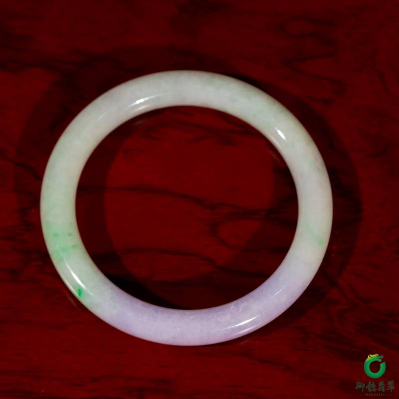 缅甸翡翠A货冰糯种春带彩圆条手镯 内径56.5mm 44.4克 图片3