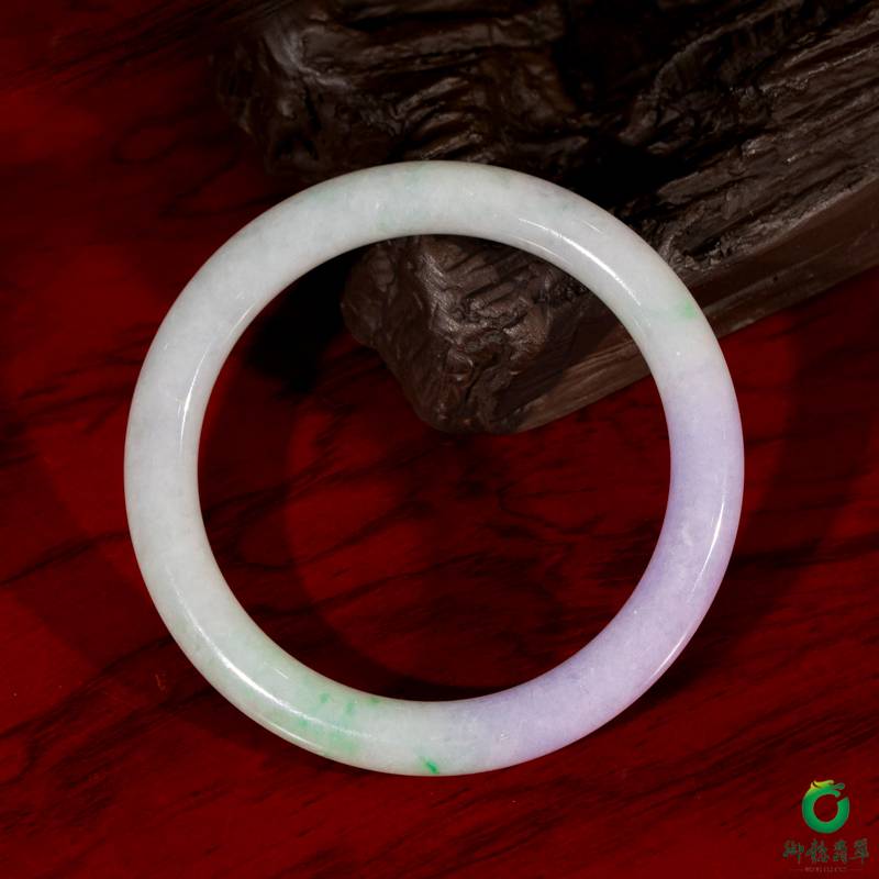 缅甸翡翠A货冰糯种春带彩圆条手镯 内径56.5mm 44.4克 图片2