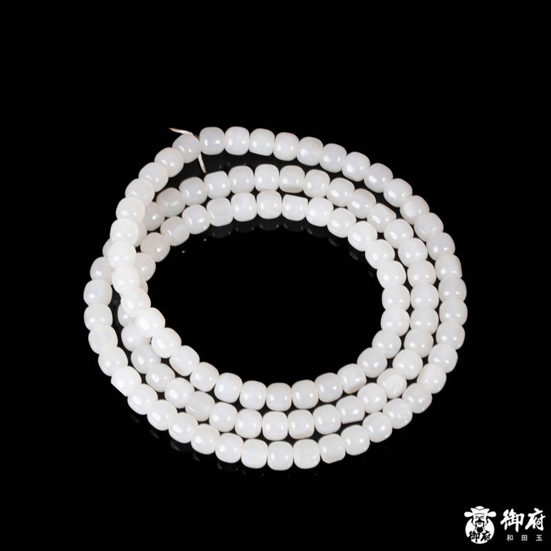 新疆和田玉原毛孔皮白玉籽玉108桶珠项链 89.5克 图片3