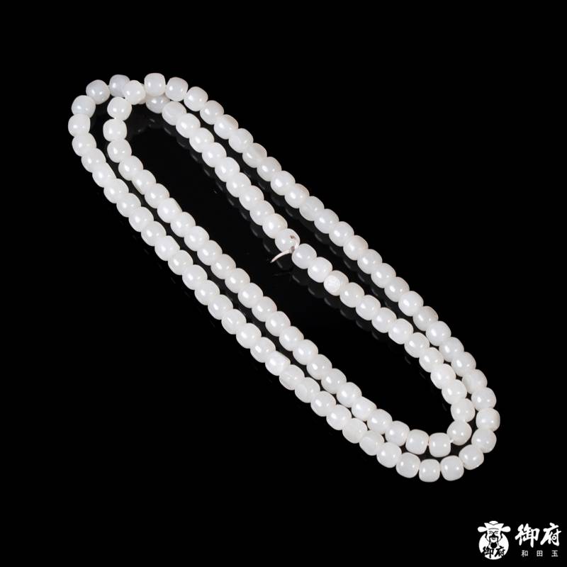 新疆和田玉原毛孔皮白玉籽玉108桶珠项链 89.5克 图片4