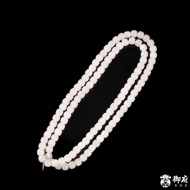 新疆和田玉原毛孔皮白玉籽玉108桶珠项链 89.5克 图片5