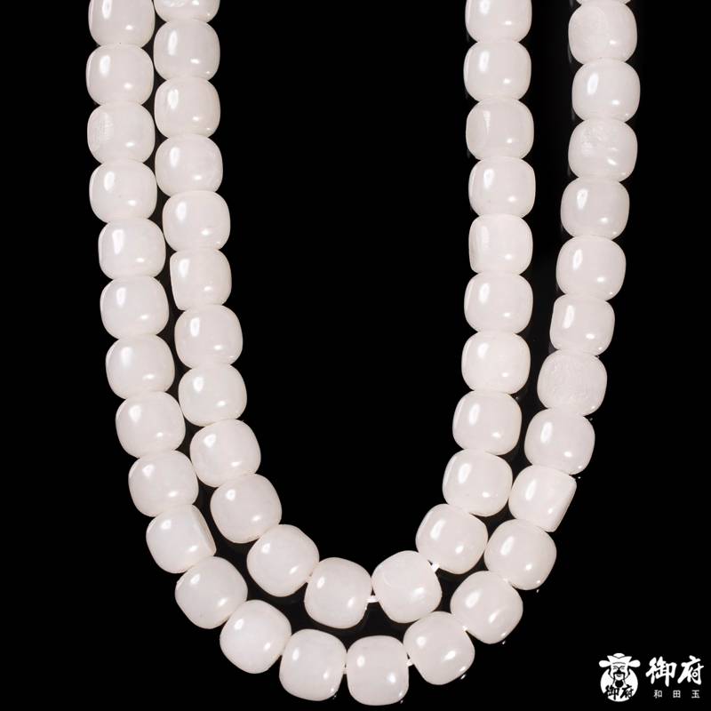 新疆和田玉原毛孔皮白玉籽玉108桶珠项链 89.5克 图片8