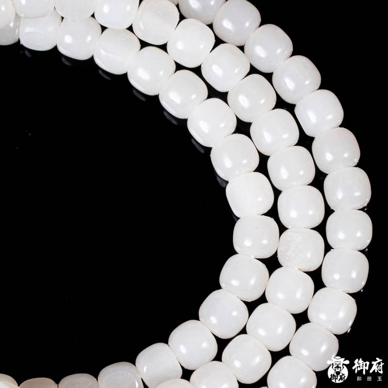 新疆和田玉原毛孔皮白玉籽玉108桶珠项链 89.5克 图片9