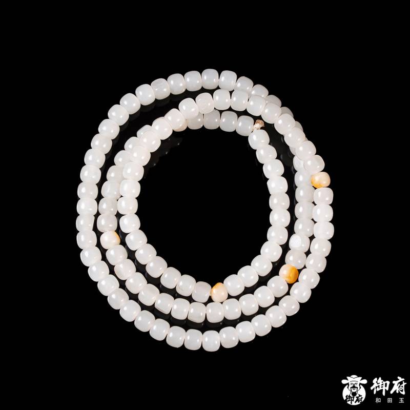 新疆和田玉黄皮白玉籽玉108桶珠项链 41.2克 图片10