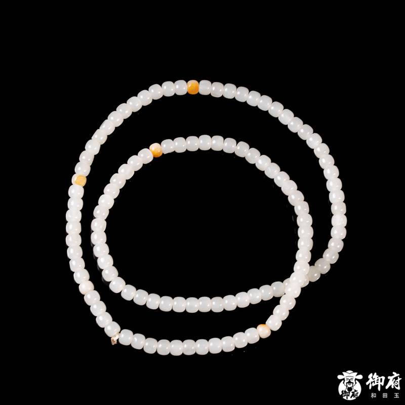 新疆和田玉黄皮白玉籽玉108桶珠项链 41.2克 图片7