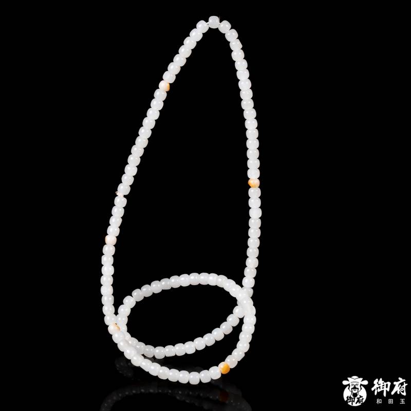 新疆和田玉黄皮白玉籽玉108桶珠项链 41.2克 图片2