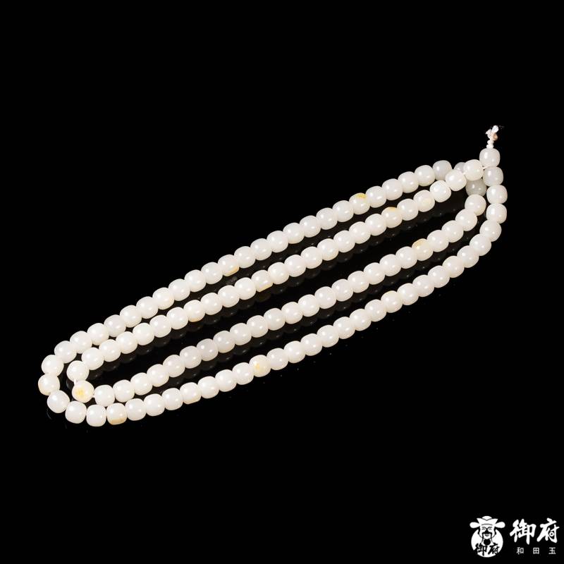 新疆和田玉洒金皮白玉籽玉108桶珠项链 60克 图片4