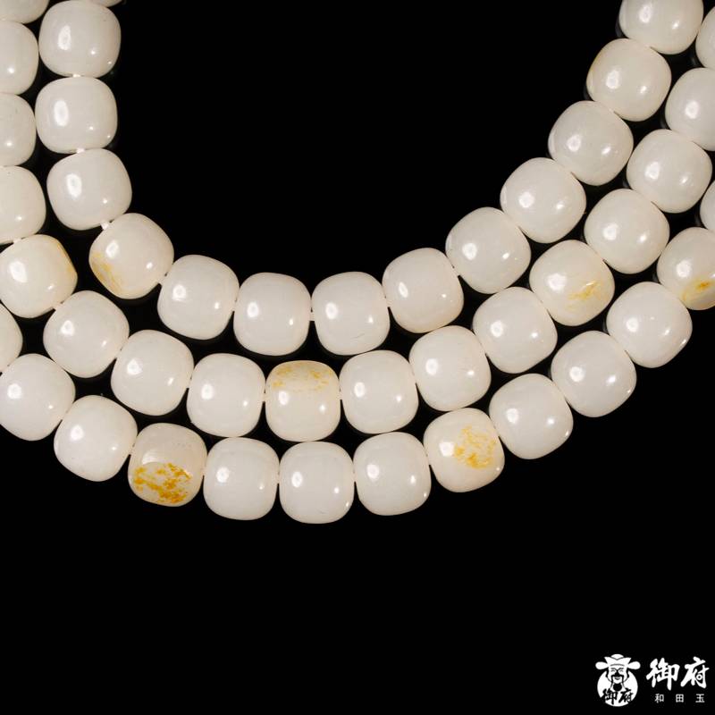 新疆和田玉洒金皮白玉籽玉108桶珠项链 60克 图片5